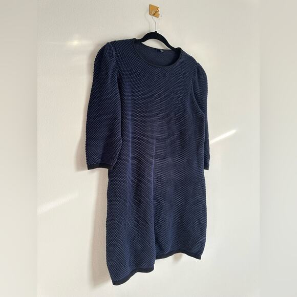 COS Women’s Long Sleeve Navy Blue Textured Knit Sweater Dress 100% Cotton Size L - Picture 2 of 7